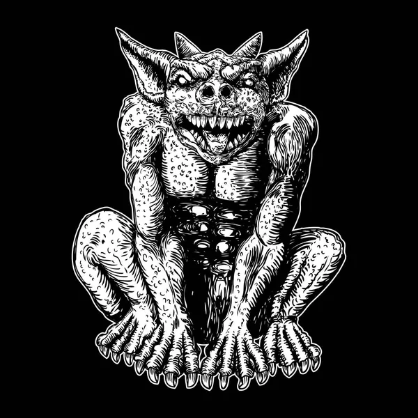 Demonio, humano como monstruo quimera criatura con colmillos cuernos, y — Archivo Imágenes Vectoriales