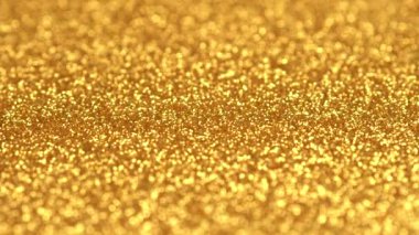Altın parıldayan soyut sorunsuz dönen döngü hareket arka plan. Glitter parıltılar gerçek malzeme iplikten yapılmış. Yanlarda bokeh ile orta odaklanın. Uhd 4k video.