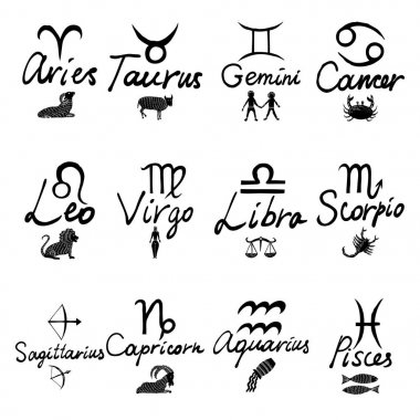 Zodiac 12 işaretler Oğlak kova balık koç Taurus Gemini CA