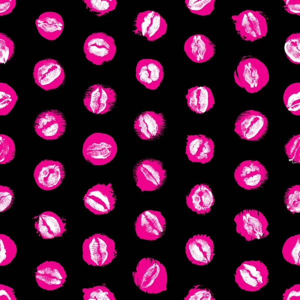 Lippen nahtloses Muster auf gepunktetem Hintergrund. schwarz und rosa li — Stockvektor