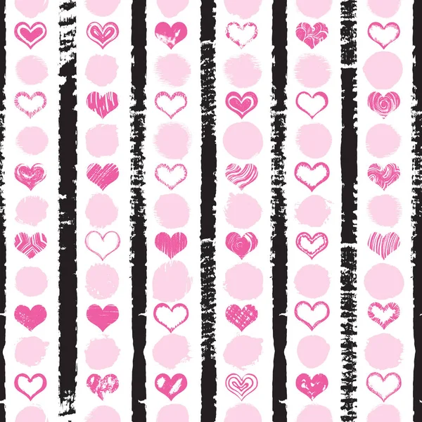 Formes de coeur motif sans couture sur rétro pop up grunge brosse endle — Image vectorielle