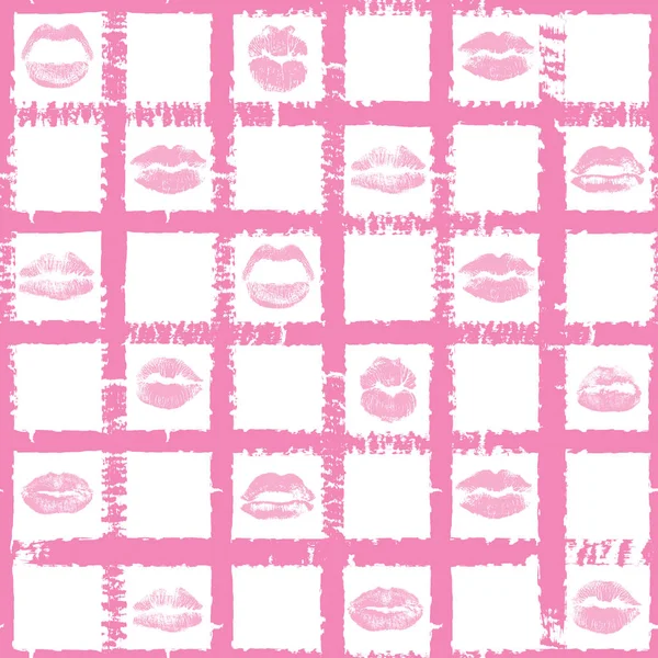 Fond sans couture de rouge, rose, lèvres noires sur rétro pop up gru — Image vectorielle