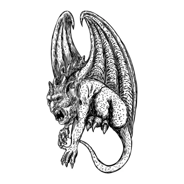 Criaturas mitológicas antigas animais com morcego como asas. e —  Vetores de Stock