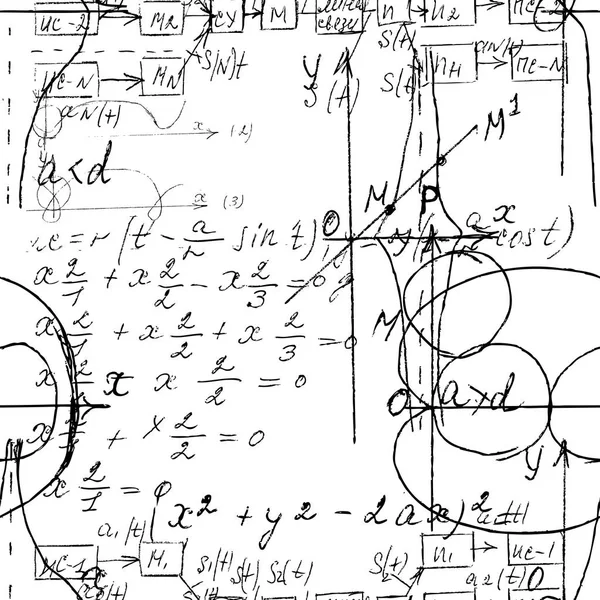 Mathematisch nahtlose Textur mit handschriftlicher Mathematik, Algebra und — Stockvektor