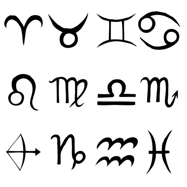 Conjunto de iconos del zodíaco para horóscopo. Utilizable para palmas ocultas místicas — Archivo Imágenes Vectoriales