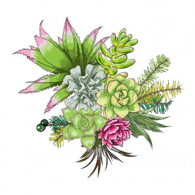 Çiçek buketi tasarım, bahçe pembe sigül çiçeği, dal yeşili