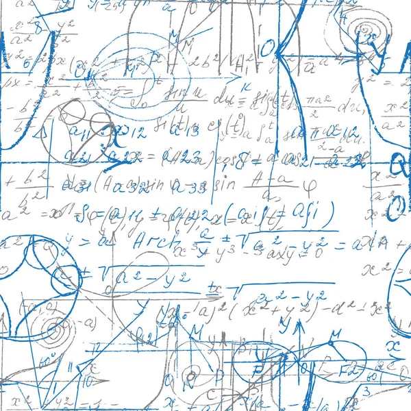 Wiskunde en meetkunde naadloze patroon met handschrift en een tekening — Stockvector