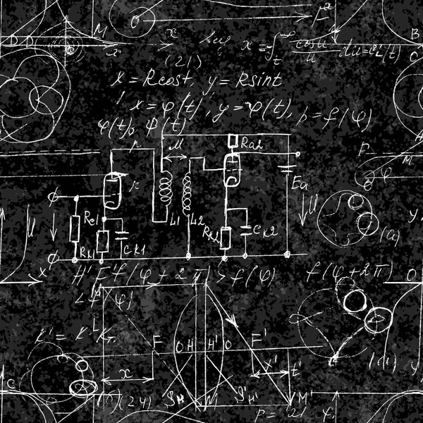 Textura científica sin costuras con fórmulas manuscritas y electr — Archivo Imágenes Vectoriales