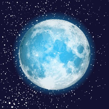 Realistic full moon isolated. Shiny on dark blue space backgroun clipart