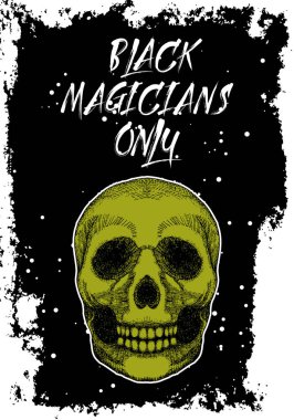 Kafatası ile Cadılar Bayramı gece kartı. El çizilmiş siyah davetiye fl