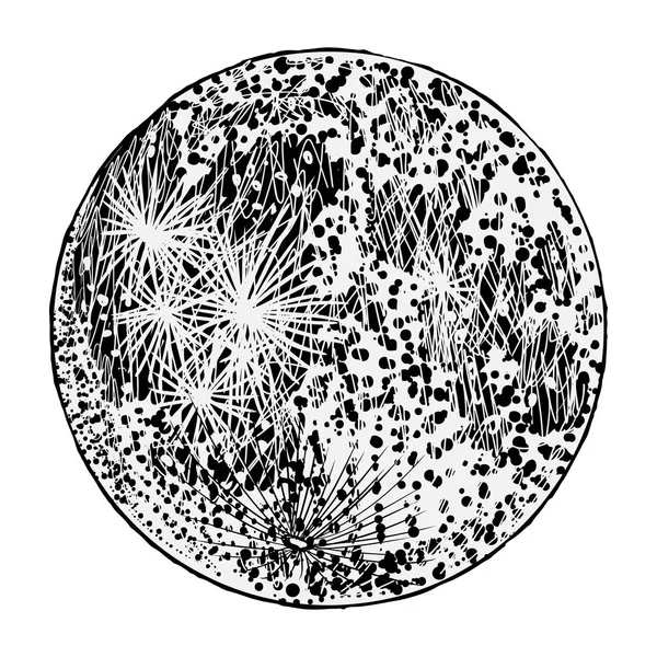 Full moon isolated. Antique vintage hand drawn line art and dot — Stock Vector