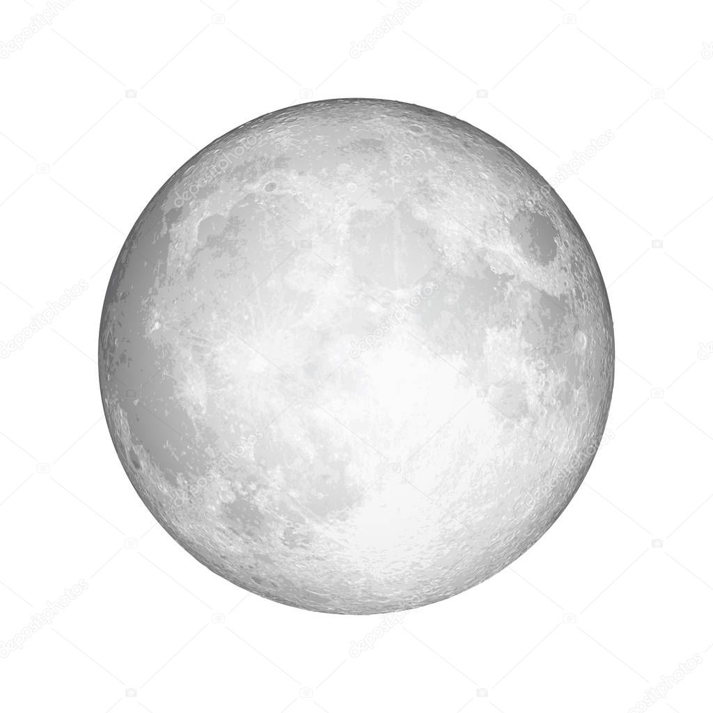 Realistic full moon. Astrology or astronomy planet design. Vecto