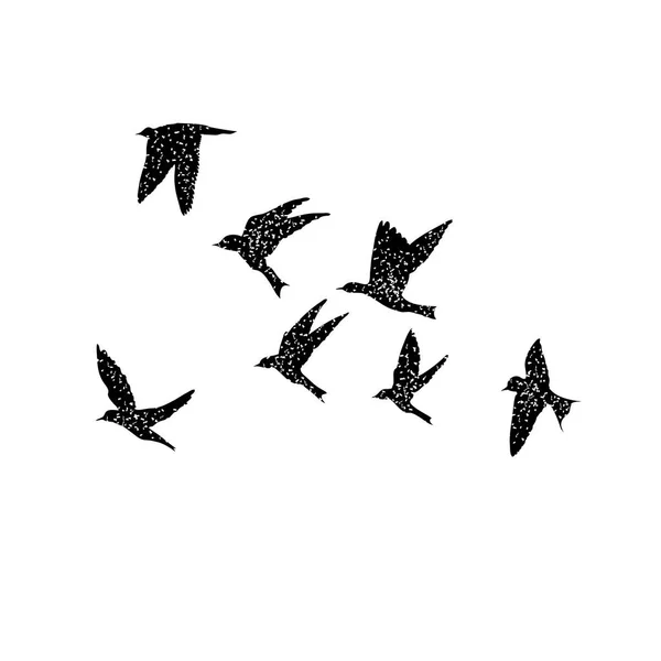 Ізольований текстурований силует птахів зграї в повітрі я — стоковий вектор
