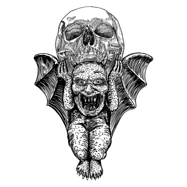 Mythologique ancienne créatures gargouilles humain et dragon comme ch — Image vectorielle