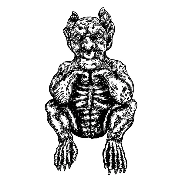Demonio, humano como monstruo quimera criatura con colmillos cuernos, y — Archivo Imágenes Vectoriales