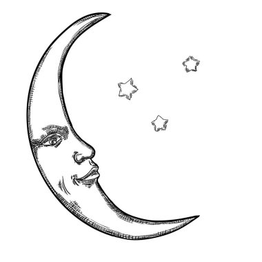 Yüz veya antropomo gibi hilal ay insan el çizilmiş kroki