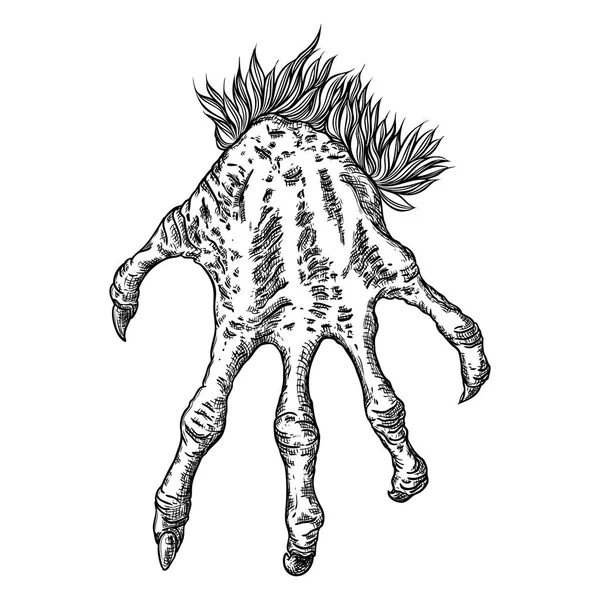 Gravação mão monstro, zumbi, lobisomem, dragão ou vampiro palma — Vetor de Stock