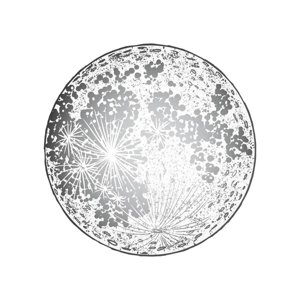 Full moon isolated. Antique vintage hand drawn line art and dot — Stock Vector