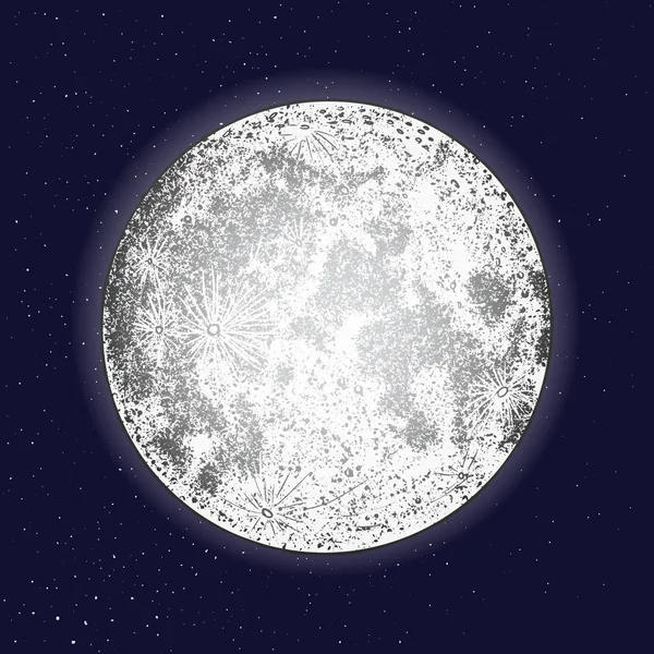 어두운 파란색 공간 배경 우주에서에 빛나는 손 그려진된 달 또는 — 스톡 벡터