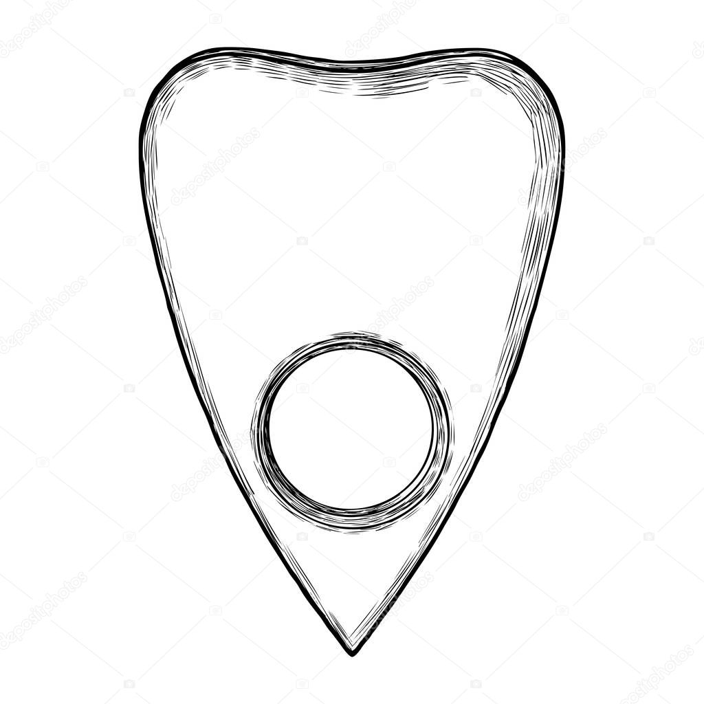 Hand drawn divination board planchette isolated blank. Stylized 