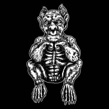 Şeytan, insan gibi canavar yaratık chimera sivri boynuzlarıyla ve