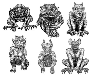 Iblisler seti, canavarlar gibi insan yaratıklar dişleri ile chimera 