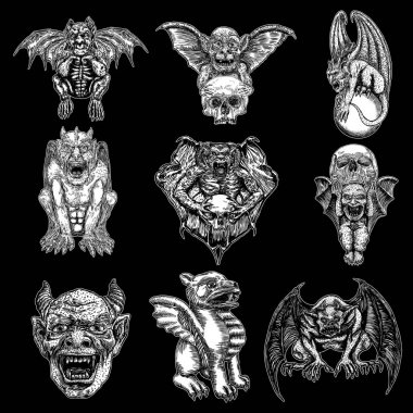 Saldırmak için agresif pozisyon defada çirkin yaratık set. İnsan