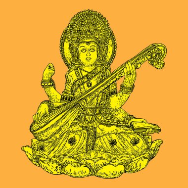 Öğrenme, müzik, sanat ve bilgelik tanrıçası. Saraswati bir oynuyor 