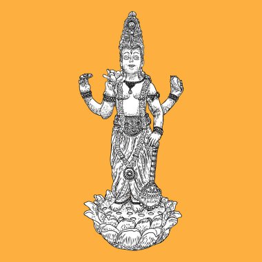Lord Vishnu ayakta Lotus veren nimet el çizilmiş illustr