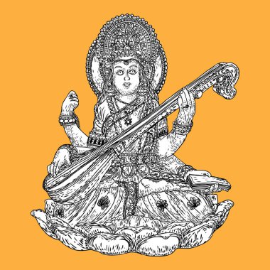 Öğrenme, müzik, sanat ve bilgelik tanrıçası. Saraswati bir oynuyor 