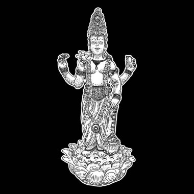 Lord Vishnu ayakta Lotus veren nimet el çizilmiş illustr