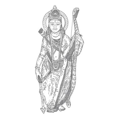 H için Navratri festivali için Lord Rama el çizilmiş illüstrasyon