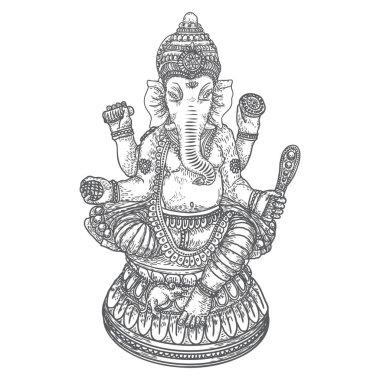Lord Ganpati ya da Ganesha. El çizilmiş. Vinayaka Chaturthi veya Vina