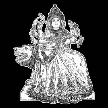 Happy Durga Puja Hindistan için Tanrıça Durga el çizilmiş illüstrasyon
