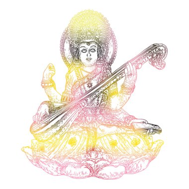 Vasant Panchami için Tanrıça Saraswati el çizilmiş Illustration