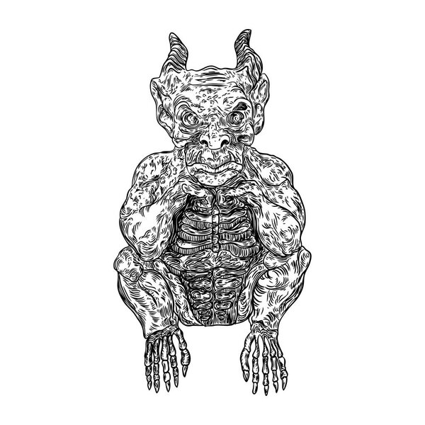 Демонический вампир, человек как чудовищная химера с клыками хо
