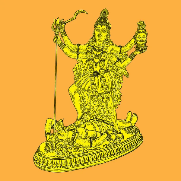 Indiase hindi godin Kali ook bekend als de donkere moeder. Vector — Stockvector