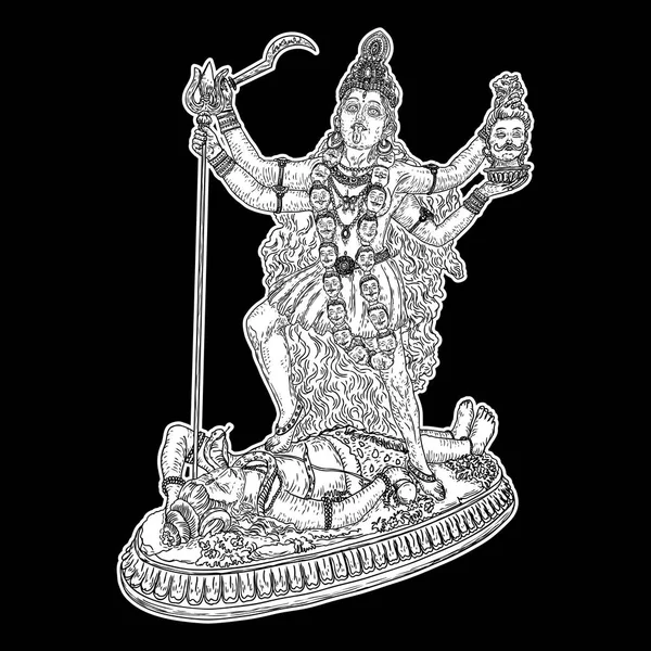 Indisk hindi gudinna Kali också känd som Dark Mother. Vektor — Stock vektor