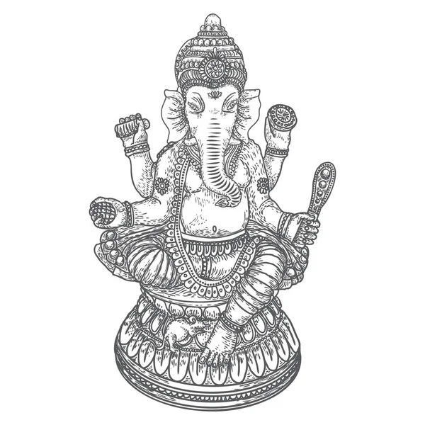 Lord Ganpati vagy Ganesha. Kézzel rajzolt. Chaturthi és Vina — Stock Vector