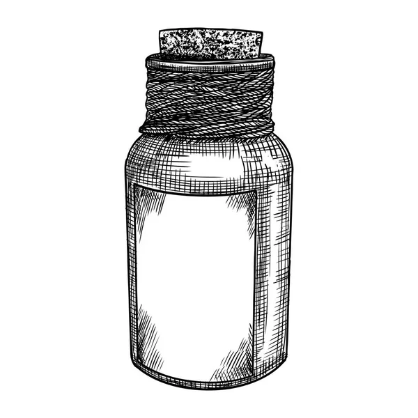 Botella de bruja con líquido mágico, arte punteado de línea y punto, mano — Vector de stock