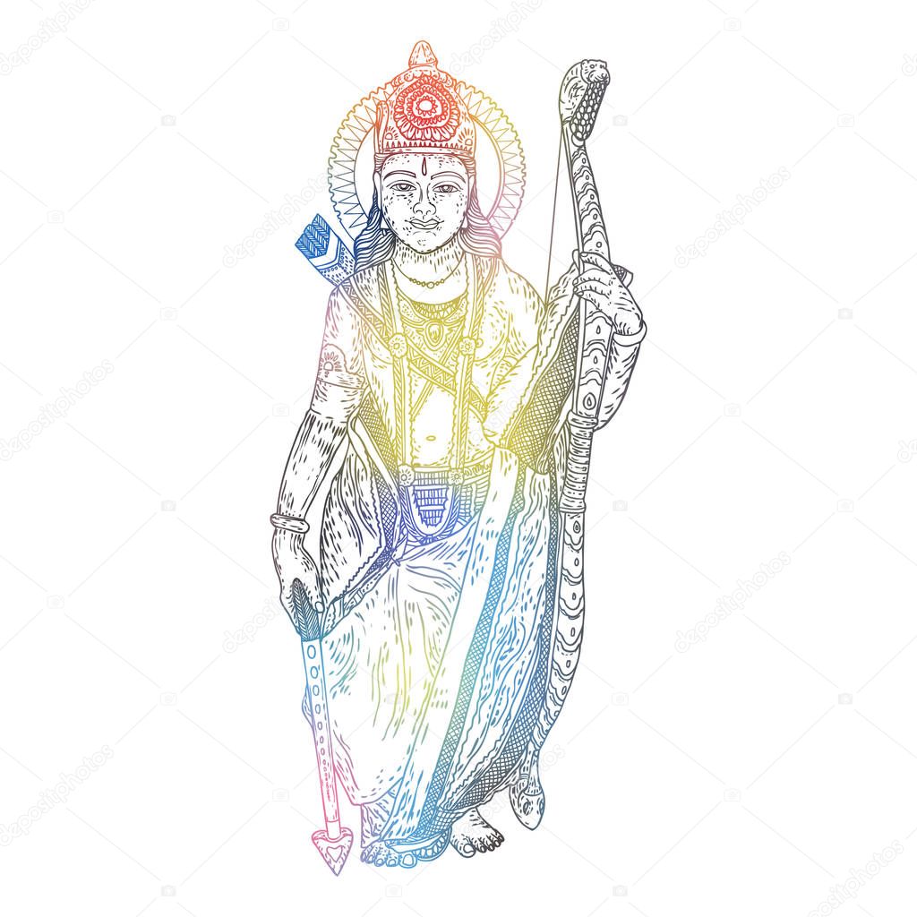 Lord Rama classic drawing for Happy Dussehra Navratri celebratio