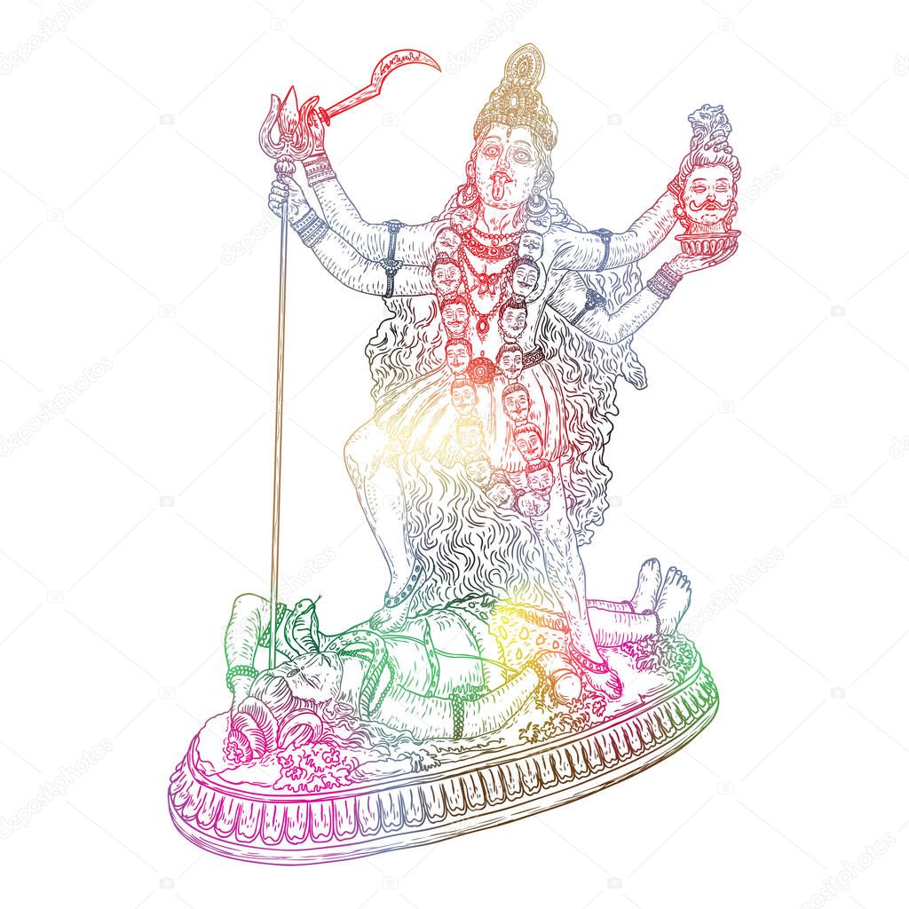 Indian hindi goddess Kali also known as the Dark Mother. Vector 