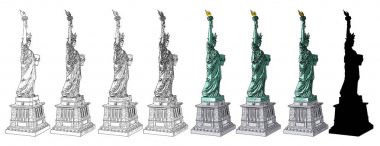 Özgürlük heykeli farklı tarzlarda ayarlanır. Vario İllüstrasyonu