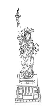 Biz Özgürlük Heykeli çizimi. ABD New York ünlü turist l