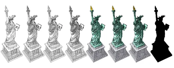 Statua wolności ustawiona w różnych stylach. Ilustracja Vario — Wektor stockowy