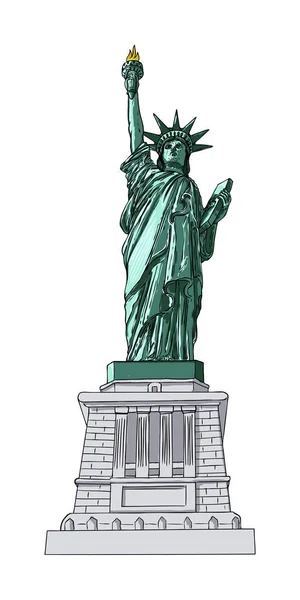 Newyorská známá Socha svobody náčrt. Styl kresby ručně, li — Stockový vektor