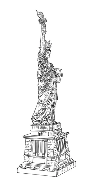 US Statue of Liberty drawing. USA New York city famous tourist l — Stock Vector