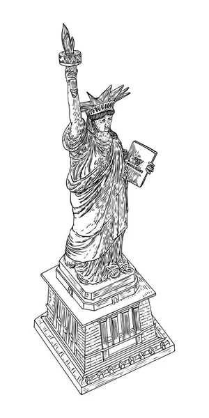Estátua da liberdade no estilo de desenho da mão, linha de eclosão acidente vascular cerebral. H —  Vetores de Stock