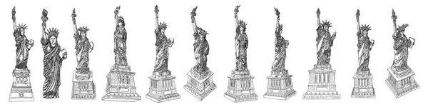 US-staty av frihet uppsättningen som drar. USA New York City berömda Touri — Stock vektor