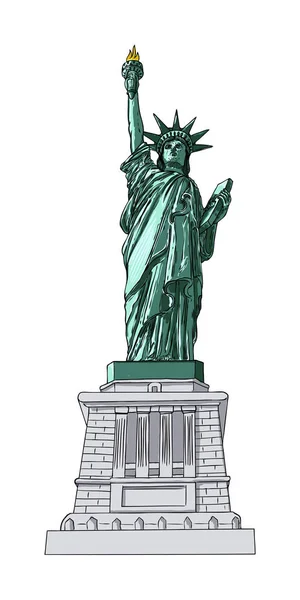 New York famous Statue of liberty sketch. Hand drawing style, li — Stock Vector